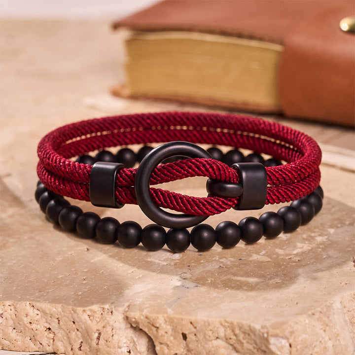 Men's Minimalist Two-Piece Beaded & Cord Bracelet Set - Wine - image 7