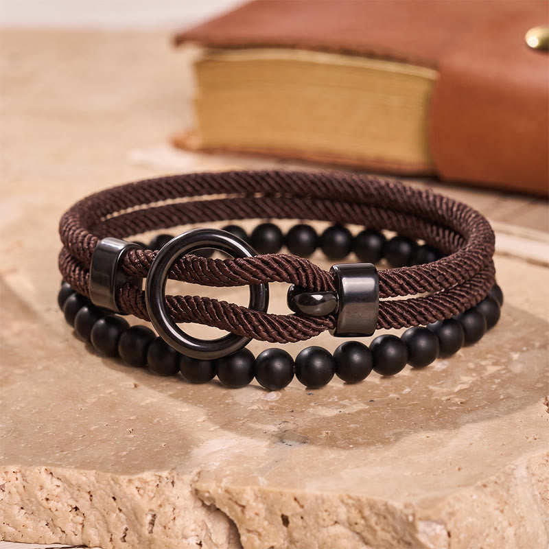 Men's Minimalist Two-Piece Beaded & Cord Bracelet Set - Coffee - image 8