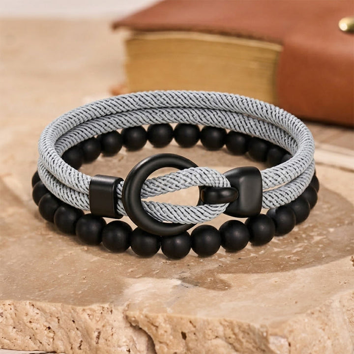 Men's Minimalist Two-Piece Beaded & Cord Bracelet Set - Light Gray - image 6