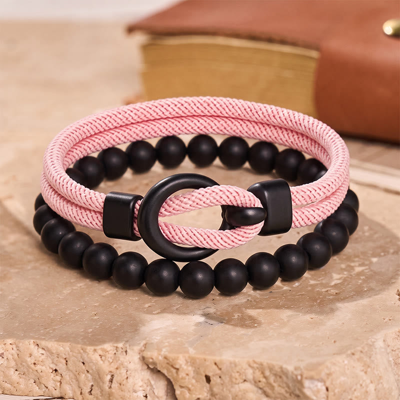Men's Minimalist Two-Piece Beaded & Cord Bracelet Set - Light Pink - image 20