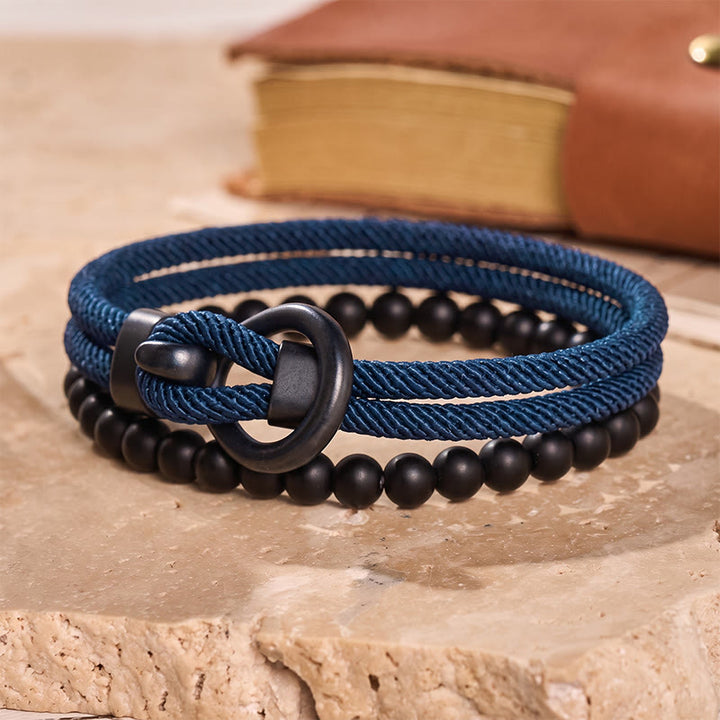 Men's Minimalist Two-Piece Beaded & Cord Bracelet Set - Navy Blue - image 11