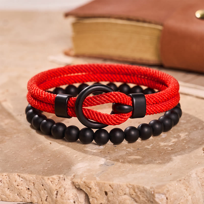 Men's Minimalist Two-Piece Beaded & Cord Bracelet Set - Red - image 17