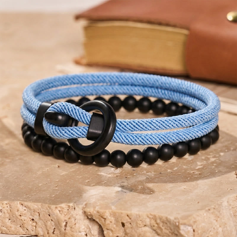 Men's Minimalist Two-Piece Beaded & Cord Bracelet Set - Blue - image 16