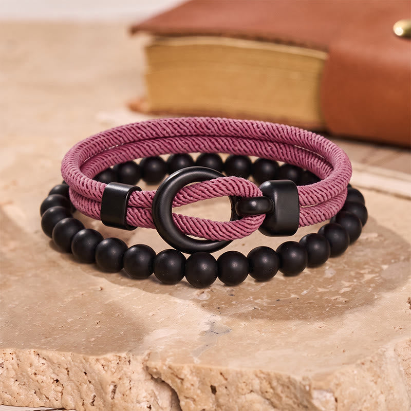 Men's Minimalist Two-Piece Beaded & Cord Bracelet Set - Purple - image 9