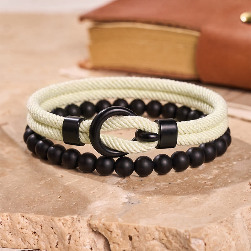 Men's Minimalist Two-Piece Beaded & Cord Bracelet Set - Beige - image 19