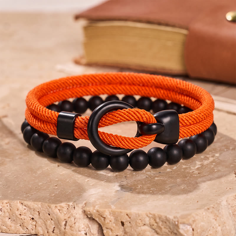 Men's Minimalist Two-Piece Beaded & Cord Bracelet Set - Orange - image 15