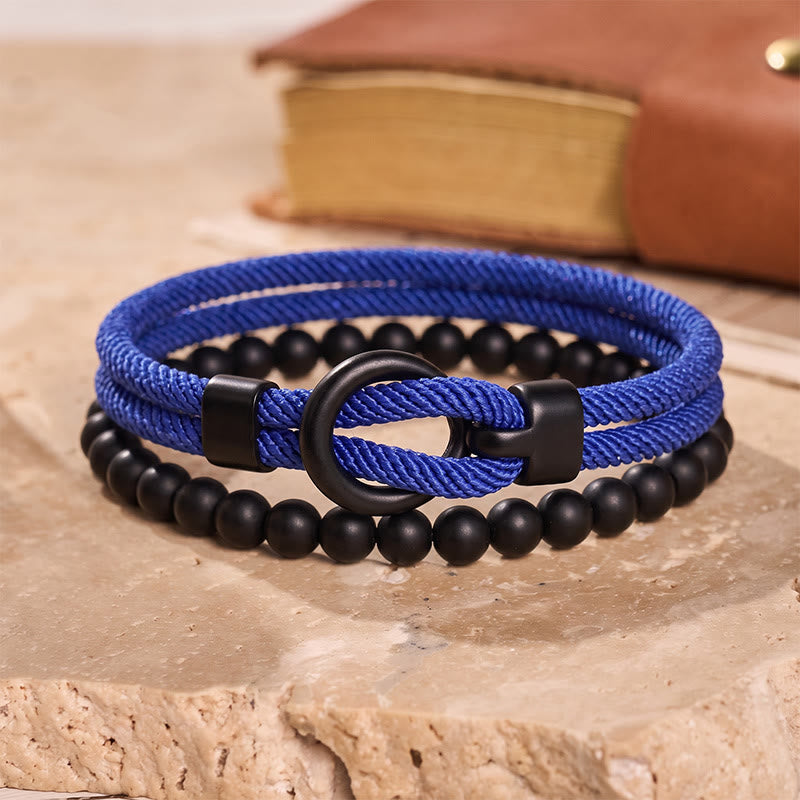 Men's Minimalist Two-Piece Beaded & Cord Bracelet Set - Royal Blue - image 18