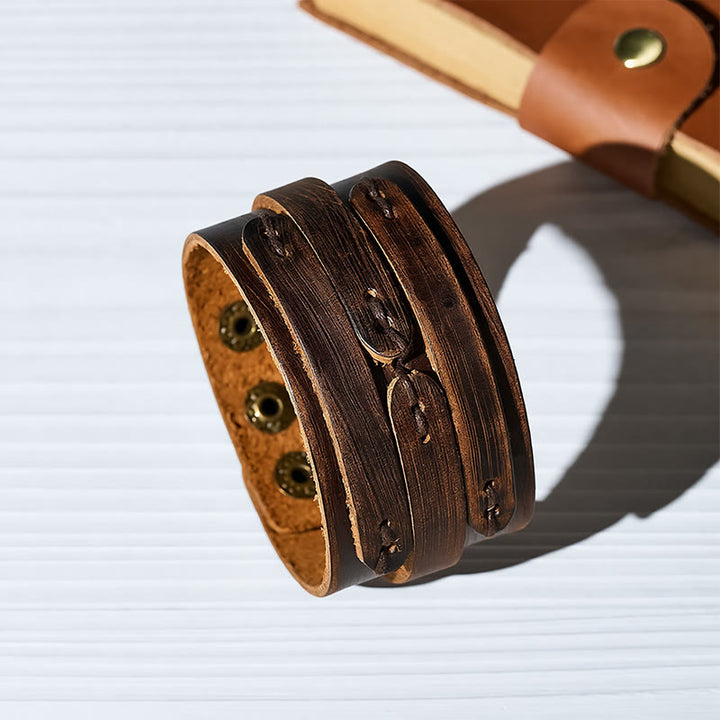 Vintage Distressed Wide Leather Knot Cuff Bracelet - image 3