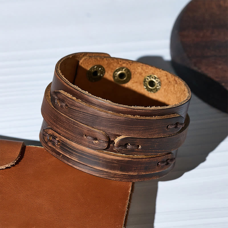 Vintage Distressed Wide Leather Knot Cuff Bracelet - image 5