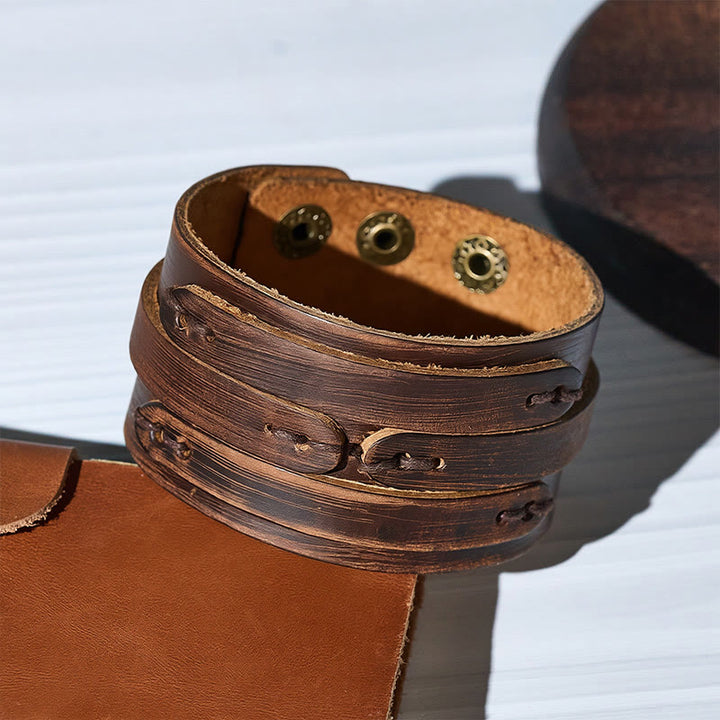 Vintage Distressed Wide Leather Knot Cuff Bracelet - image 5