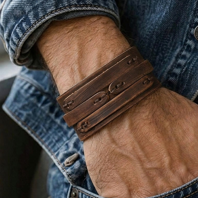 Vintage Distressed Wide Leather Knot Cuff Bracelet - image 1