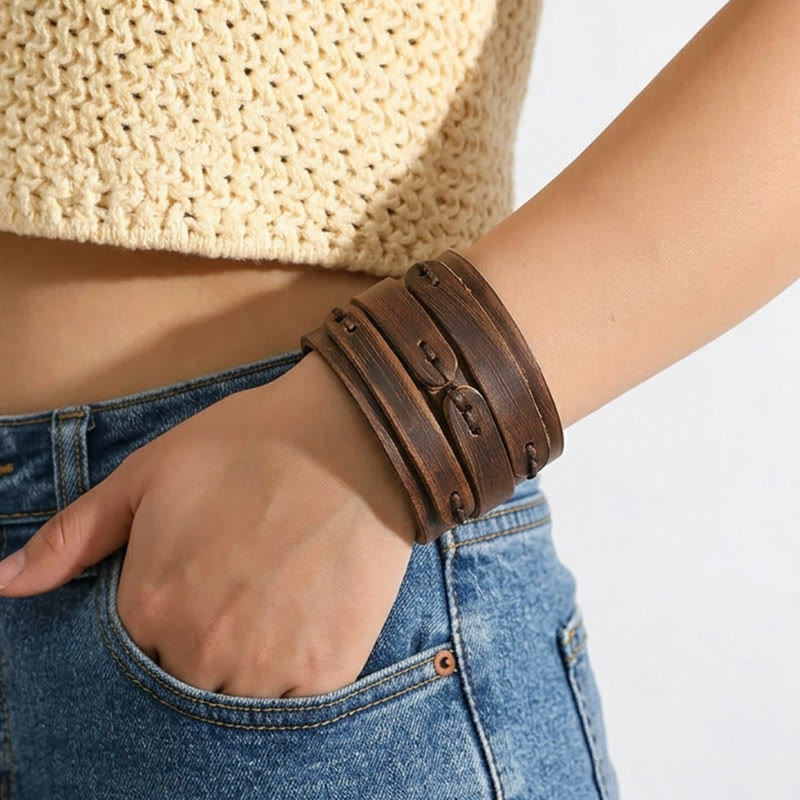 Vintage Distressed Wide Leather Knot Cuff Bracelet - image 4