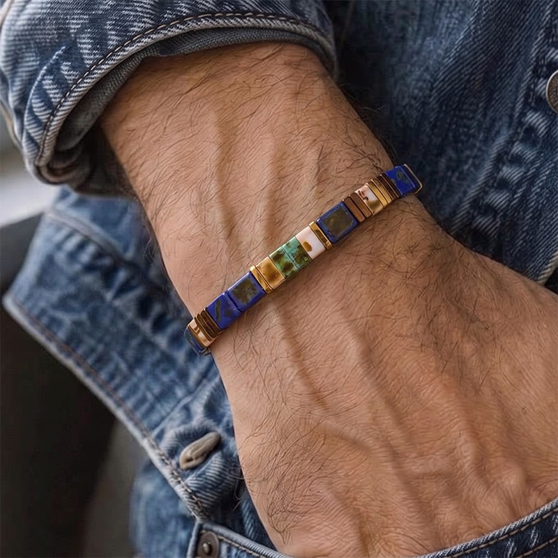 Vintage Navy Blue Tila Bead Bracelet - image 1