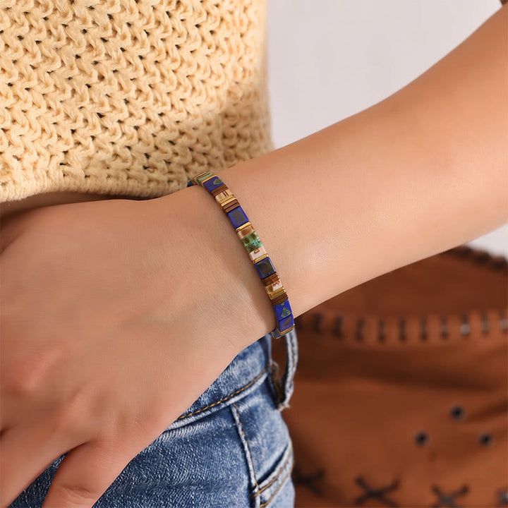 Vintage Navy Blue Tila Bead Bracelet - image 2