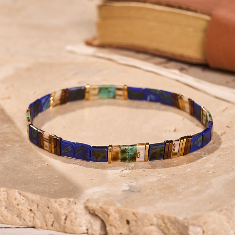 Vintage Navy Blue Tila Bead Bracelet - Navy Blue - image 3