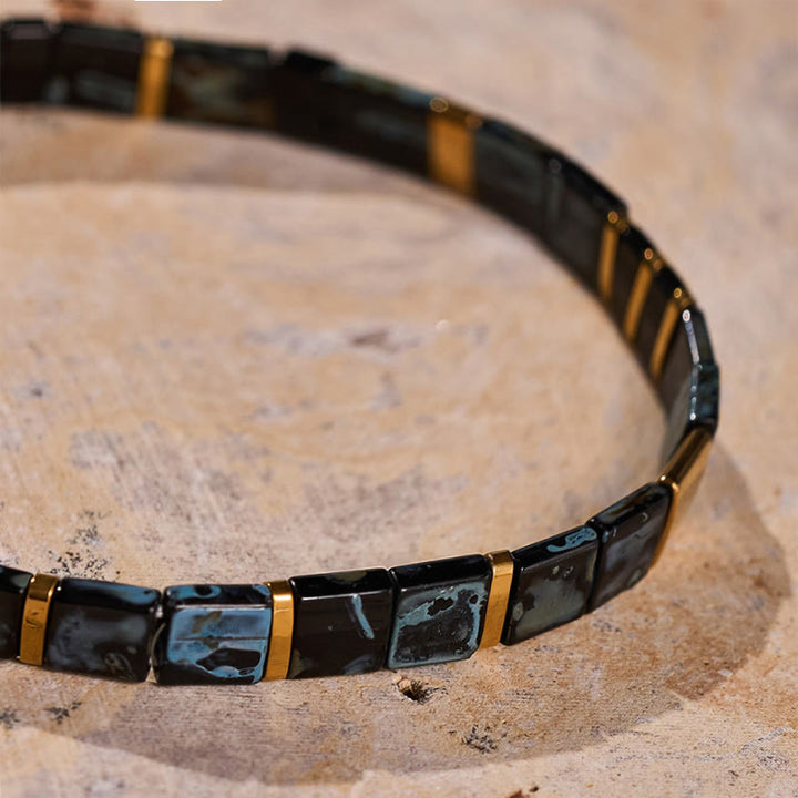 Black & Gold Tila Bead Bracelet Vintage - image 5