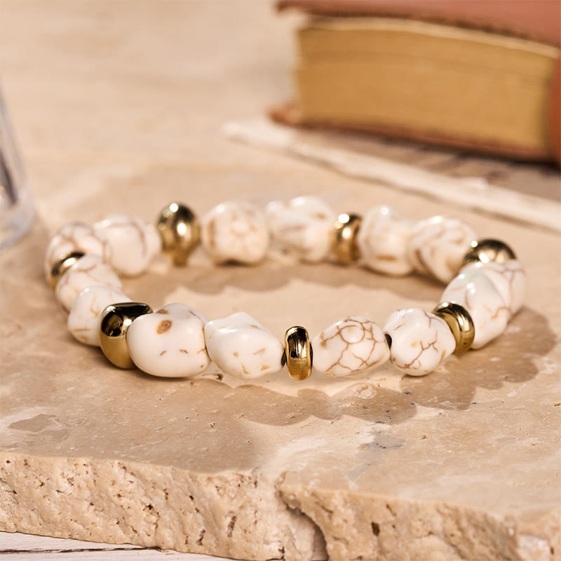Boho Vintage Turquoise Nugget Gold Bead Bracelet - White - image 8