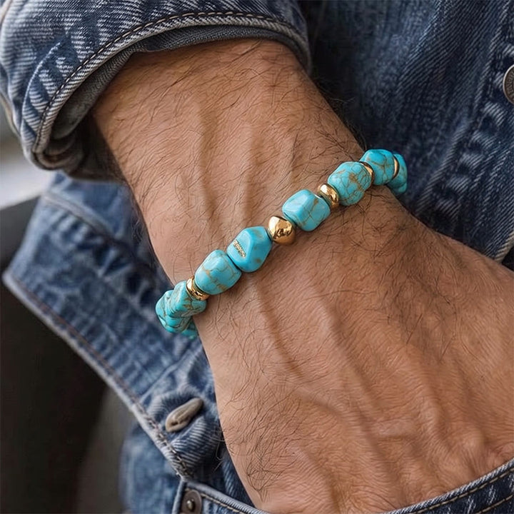 Boho Vintage Turquoise Nugget Gold Bead Bracelet - image 3