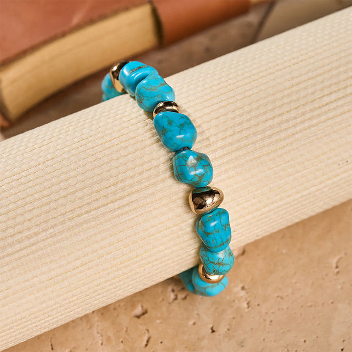 Boho Vintage Turquoise Nugget Gold Bead Bracelet - image 7