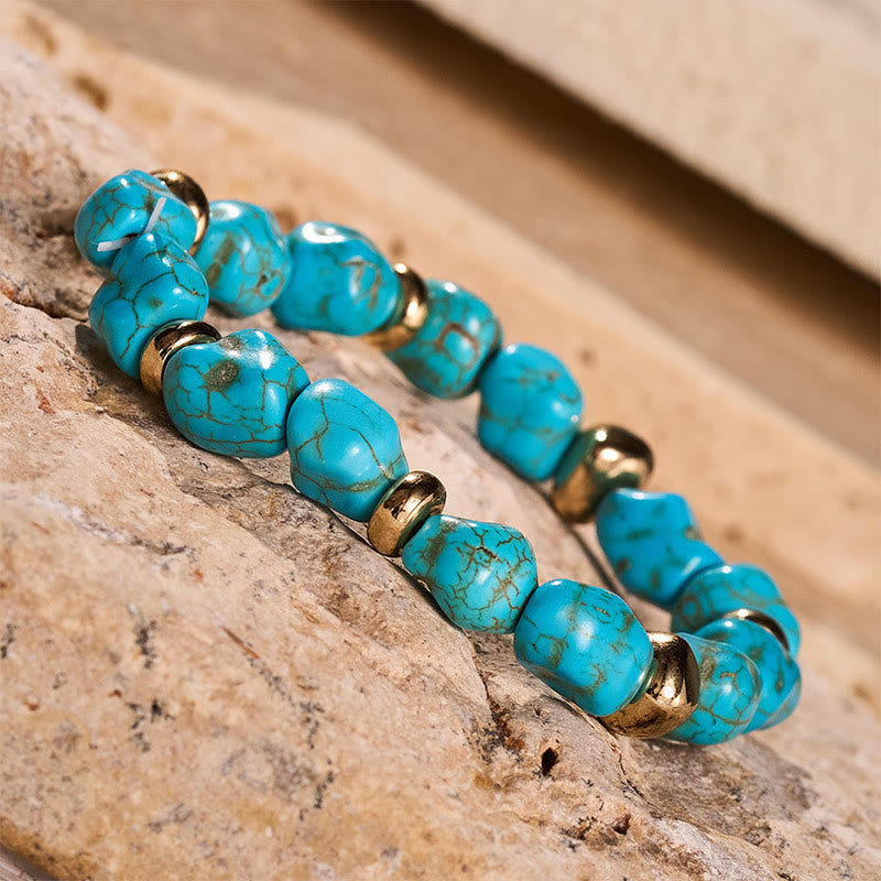 Boho Vintage Turquoise Nugget Gold Bead Bracelet - image 6