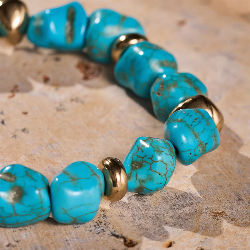 Boho Vintage Turquoise Nugget Gold Bead Bracelet - image 5