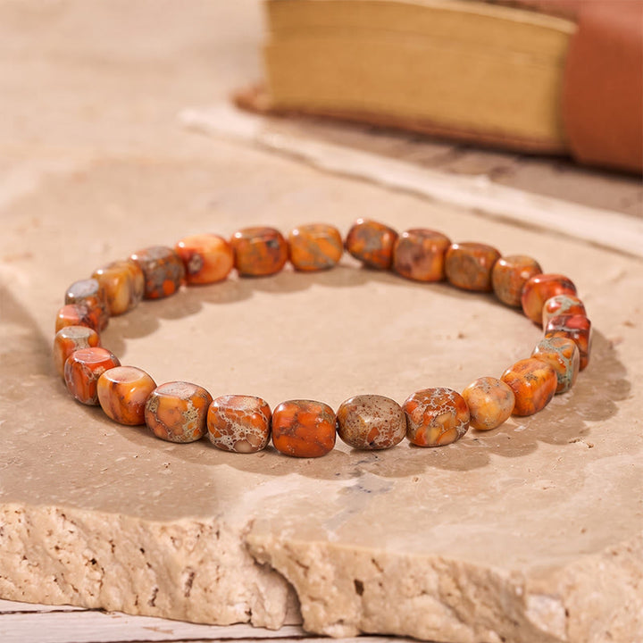 Artisan Imperial Jasper Nugget Bead Bracelet - Orange - image 8