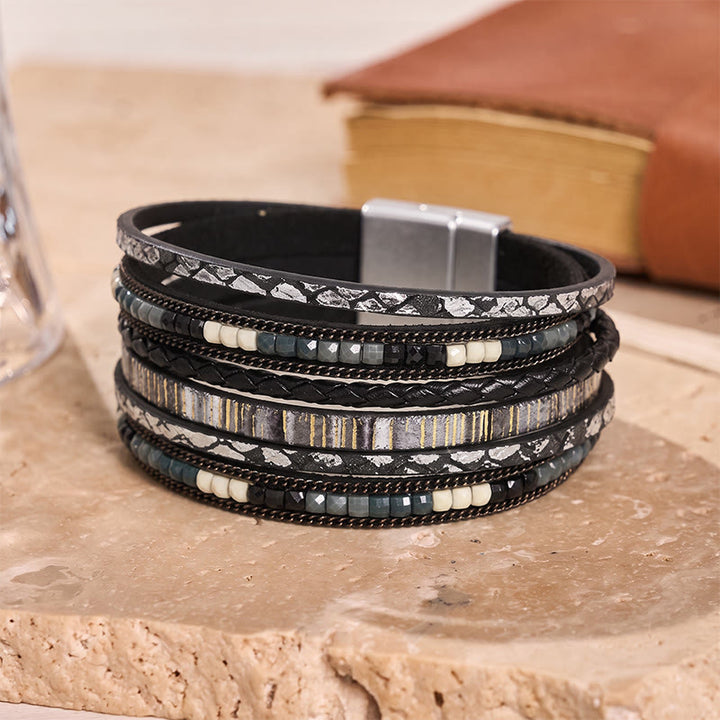 Boho Vintage Multi-Layer Leather Beaded Bracelet - image 13