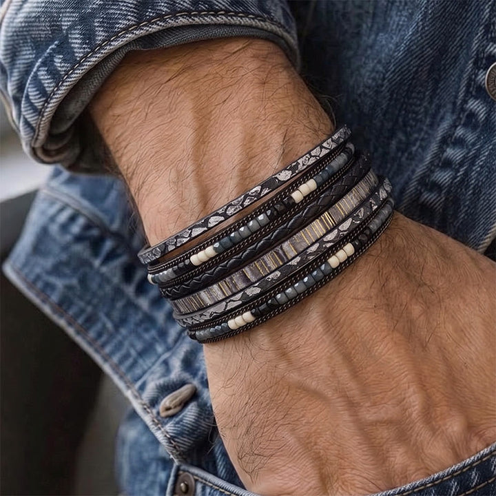 Boho Vintage Multi-Layer Leather Beaded Bracelet - image 3