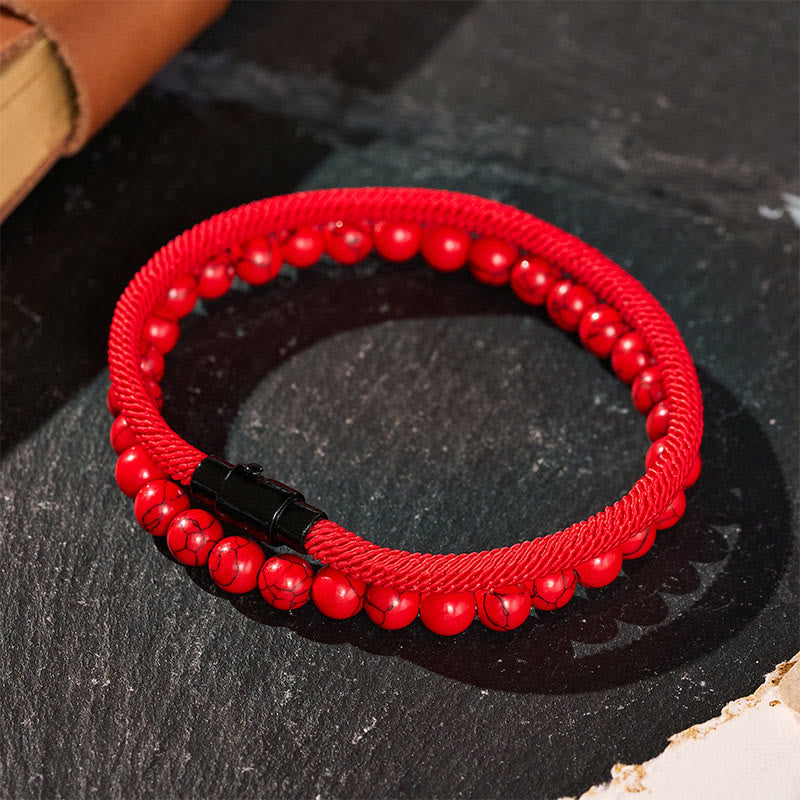 Men's Vintage Two-Piece Leather & Natural Stone Bracelet Set - image 0