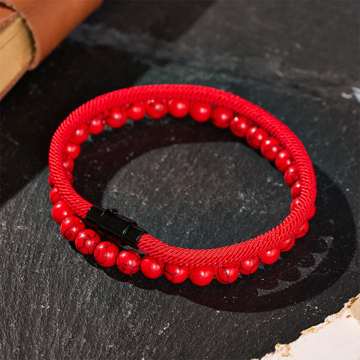 Men's Vintage Two-Piece Leather & Natural Stone Bracelet Set - image 0