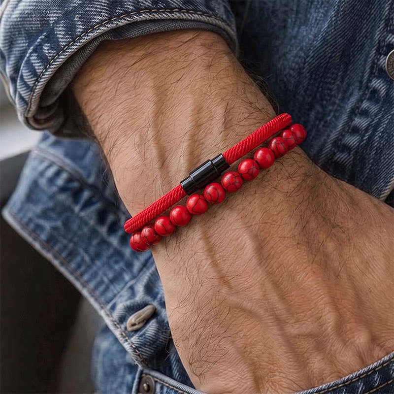 Men's Vintage Two-Piece Leather & Natural Stone Bracelet Set - image 1