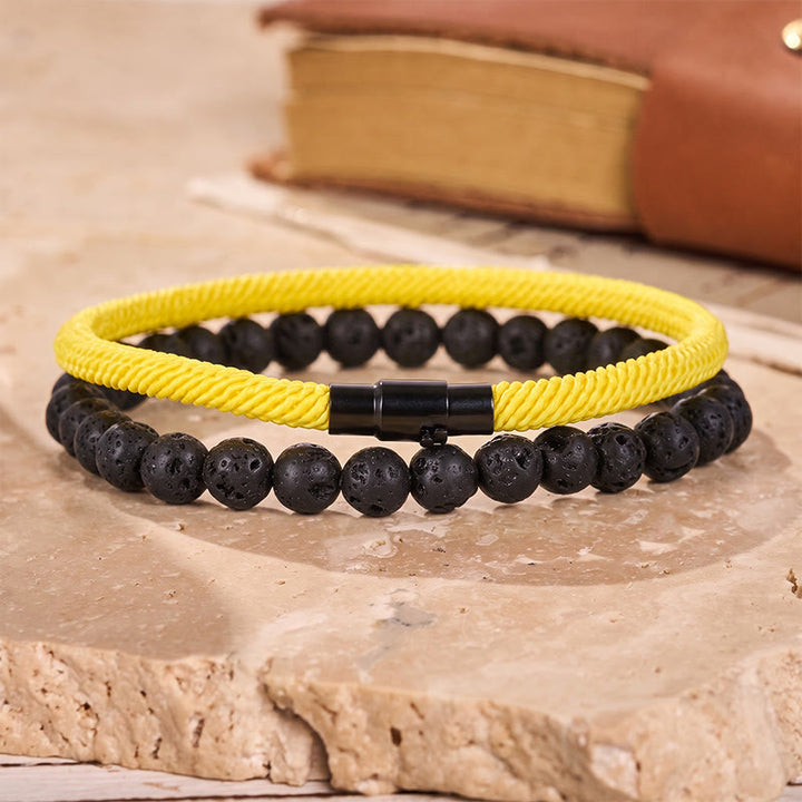 Men's Vintage Two-Piece Leather & Natural Stone Bracelet Set - Yellow - image 9