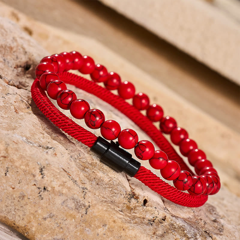 Men's Vintage Two-Piece Leather & Natural Stone Bracelet Set - image 13