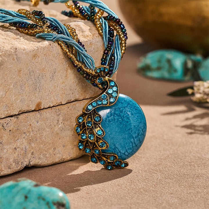 Women's Boho Handwoven Beaded Blue Stone Necklace - image 2