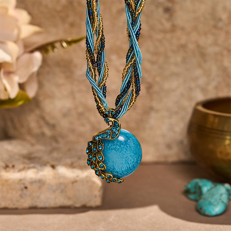 Women's Boho Handwoven Beaded Blue Stone Necklace - image 0