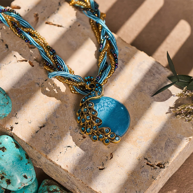 Women's Boho Handwoven Beaded Blue Stone Necklace - image 3