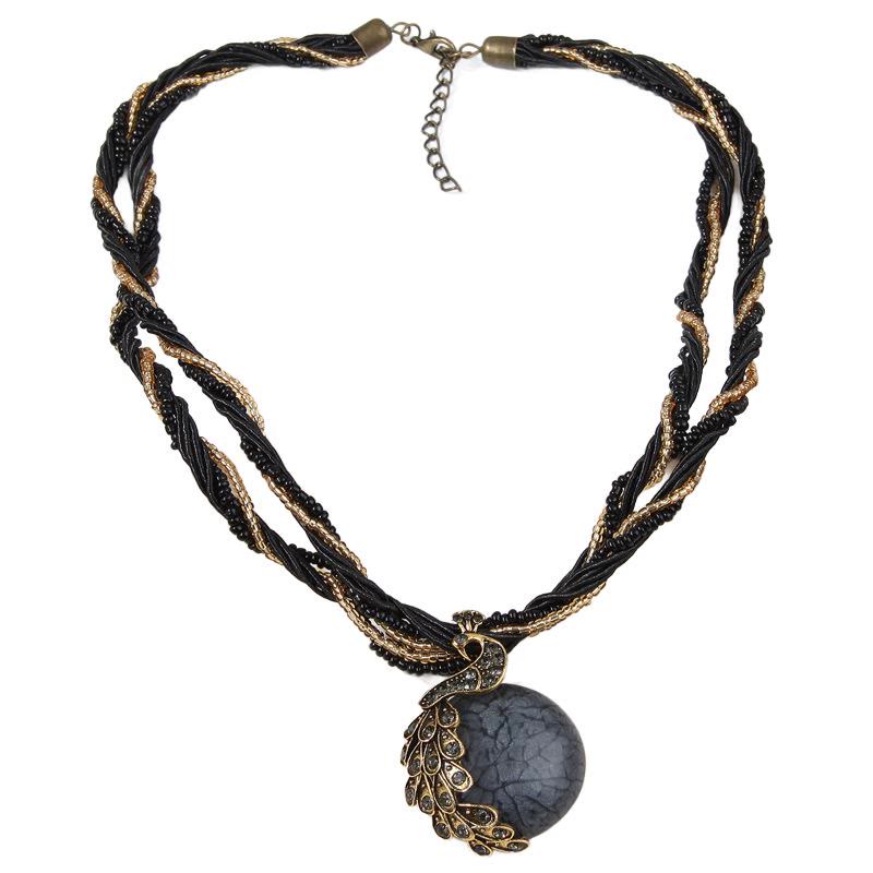 Women's Boho Handwoven Beaded Blue Stone Necklace - Grey - image 13