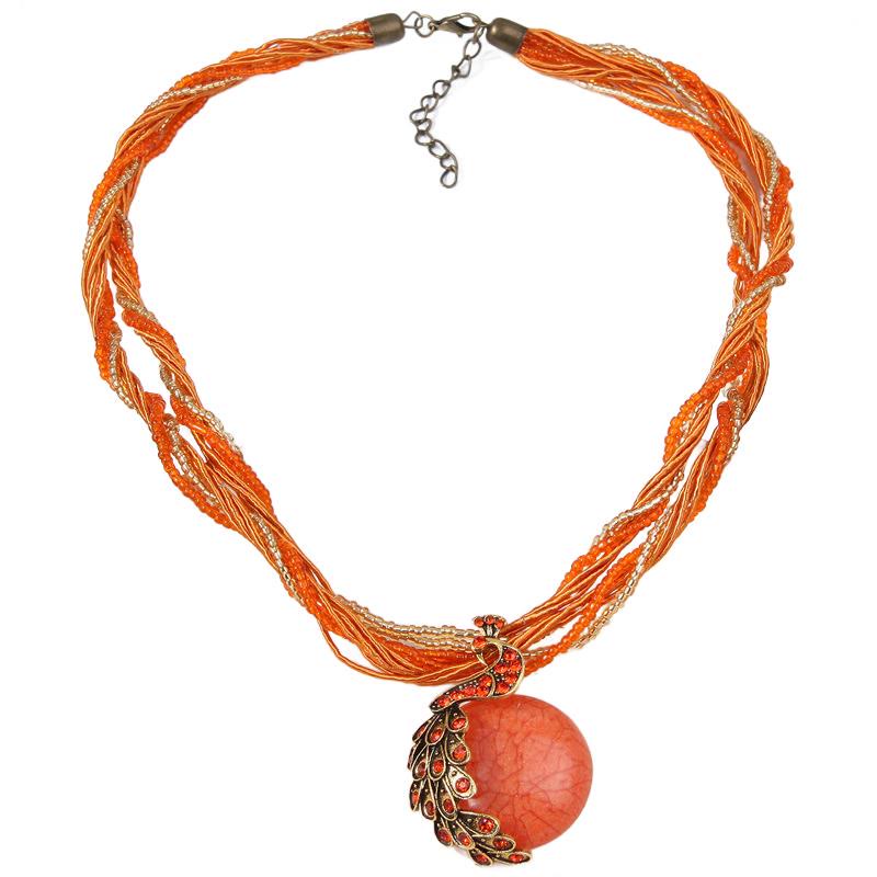 Women's Boho Handwoven Beaded Blue Stone Necklace - Orange - image 8