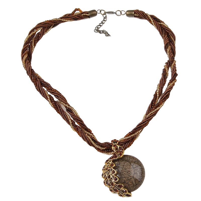 Women's Boho Handwoven Beaded Blue Stone Necklace - Coffee - image 7