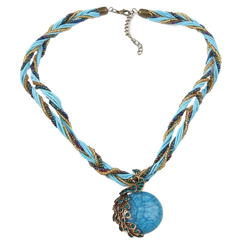 Women's Boho Handwoven Beaded Blue Stone Necklace - Blue - image 11