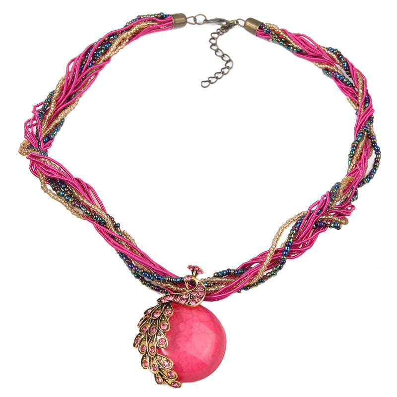 Women's Boho Handwoven Beaded Blue Stone Necklace - Rose - image 12
