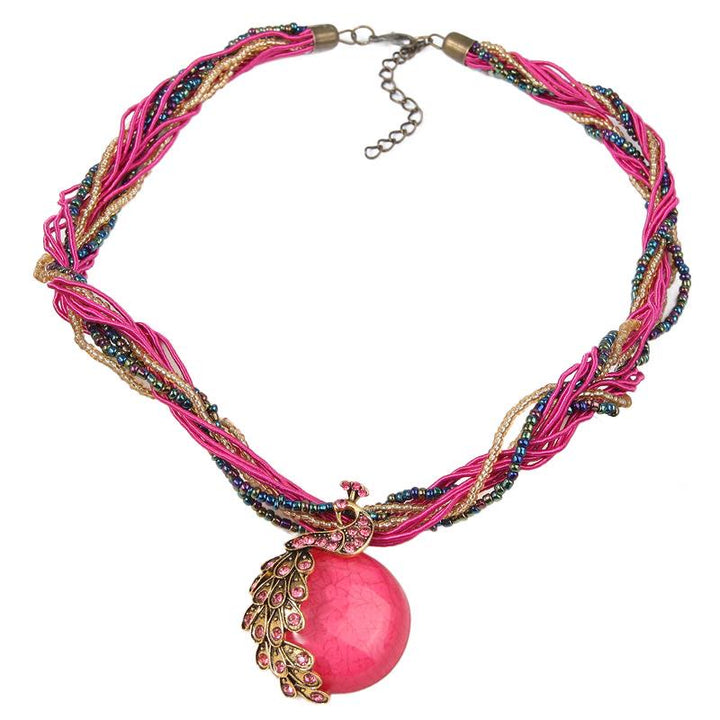 Women's Boho Handwoven Beaded Blue Stone Necklace - Rose - image 12