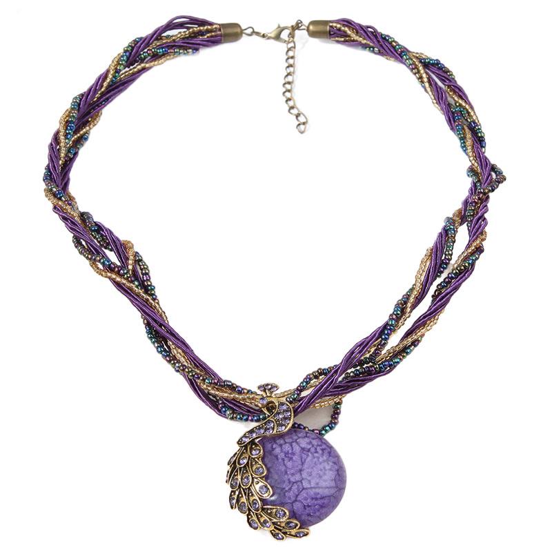 Women's Boho Handwoven Beaded Blue Stone Necklace - Light Purple - image 4
