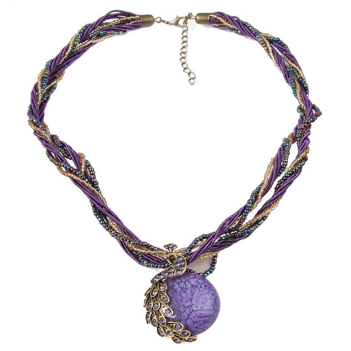 Women's Boho Handwoven Beaded Blue Stone Necklace - Light Purple - image 4