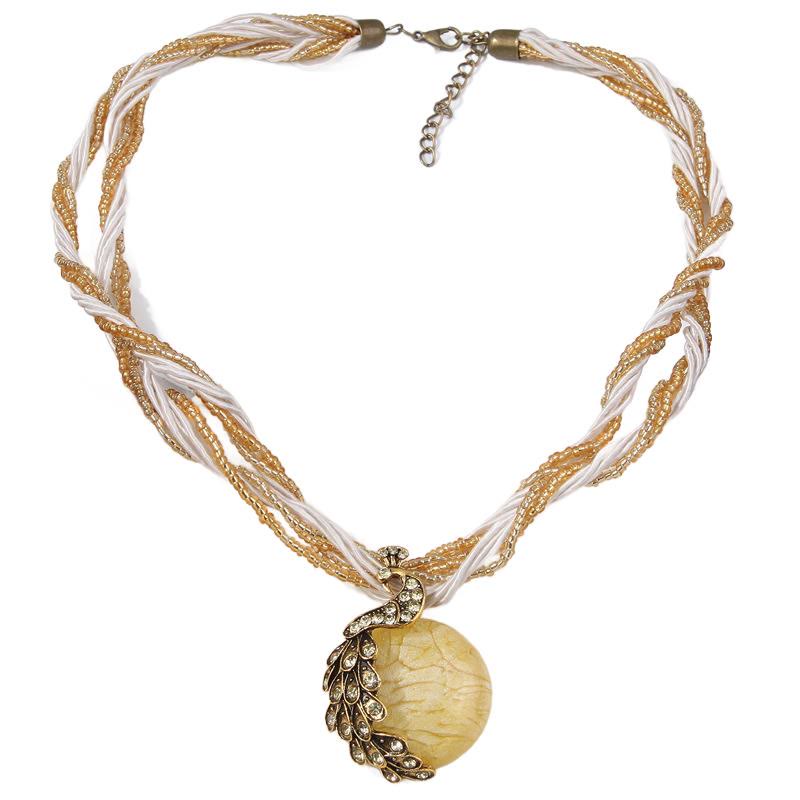 Women's Boho Handwoven Beaded Blue Stone Necklace - Yellow - image 10