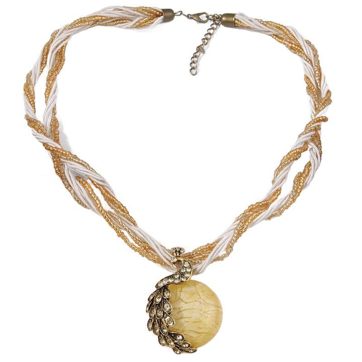 Women's Boho Handwoven Beaded Blue Stone Necklace - Yellow - image 10