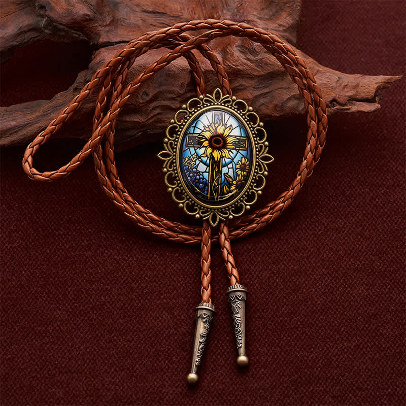 Western Glow-in-the-Dark Sunflower Cross Luminous Bolo Tie - Sunflower - image 0