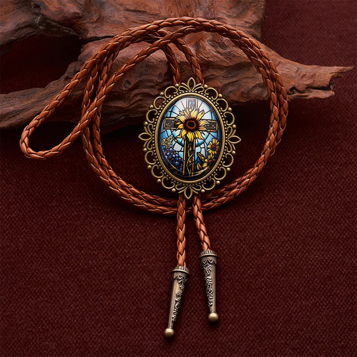 Western Glow-in-the-Dark Sunflower Cross Luminous Bolo Tie - Sunflower - image 0