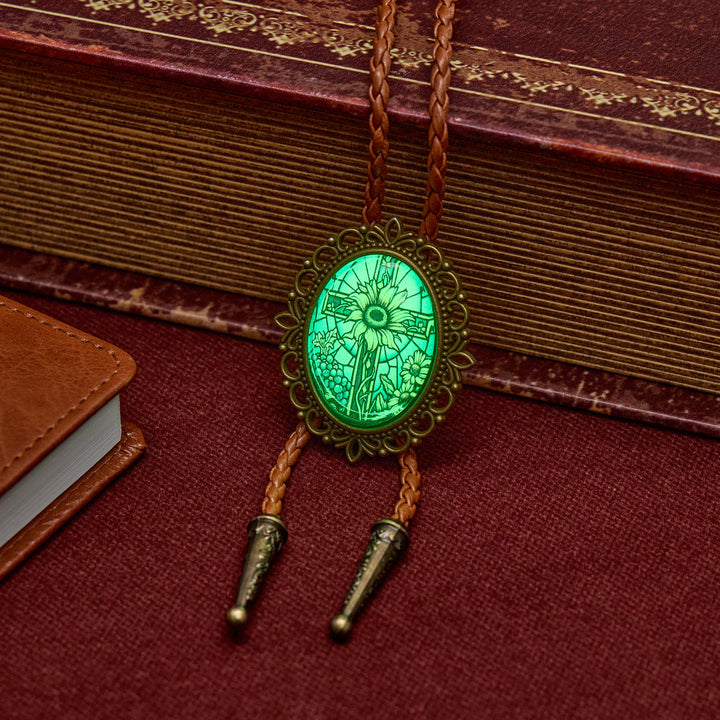 Western Glow-in-the-Dark Sunflower Cross Luminous Bolo Tie - image 1