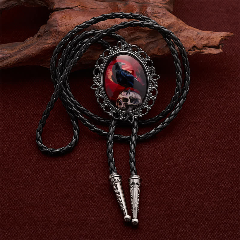 Creepy Raven Skull Cowgoth Luminous Bolo Tie - Raven & Skull - image 0